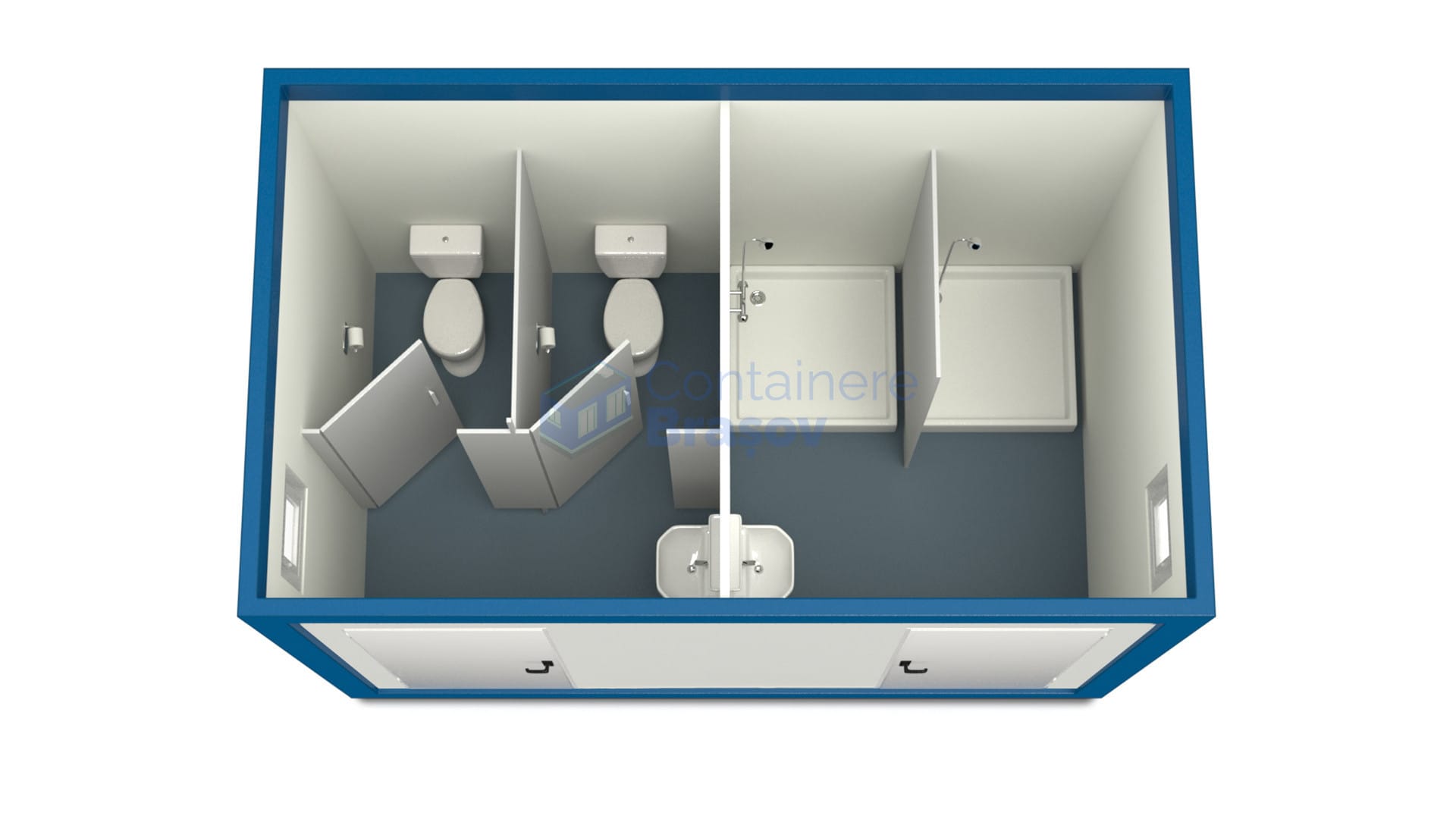 container sanitar brasov 4metri 2dusuri 2wc albastru