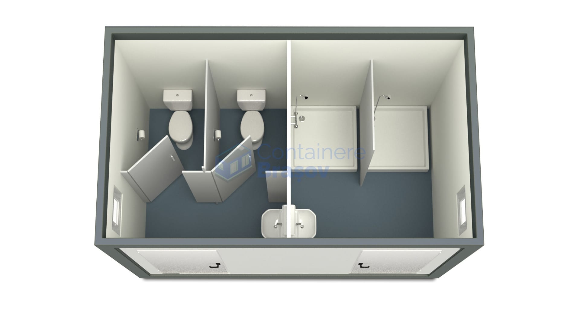 container sanitar brasov 4metri 2dusuri 2wc gri