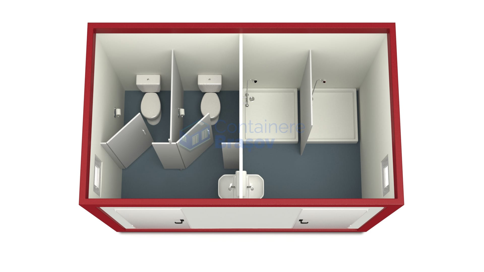 container sanitar brasov 4metri 2dusuri 2wc rosu