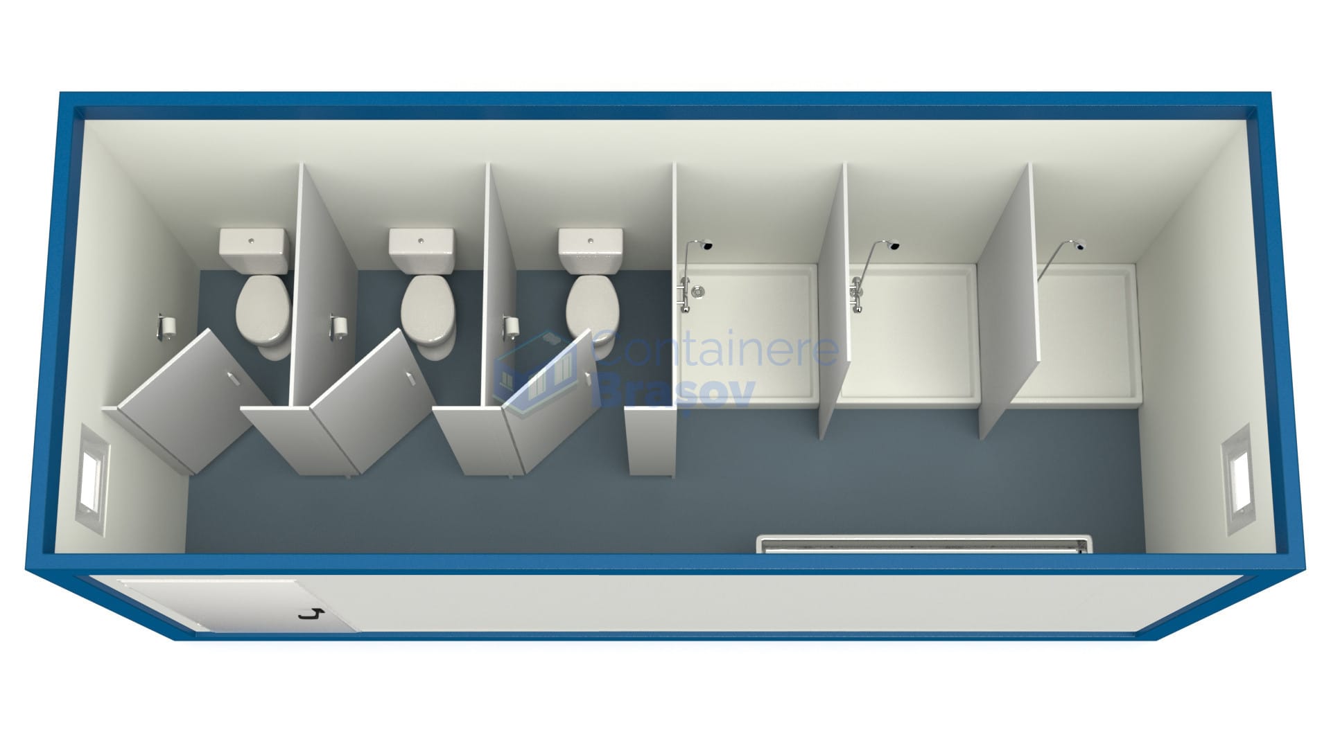 container sanitar brasov 6metri 3dusuri 3wc albastru