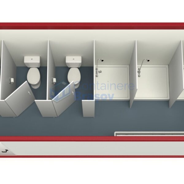 container sanitar brasov 6metri 3dusuri 3wc rosu