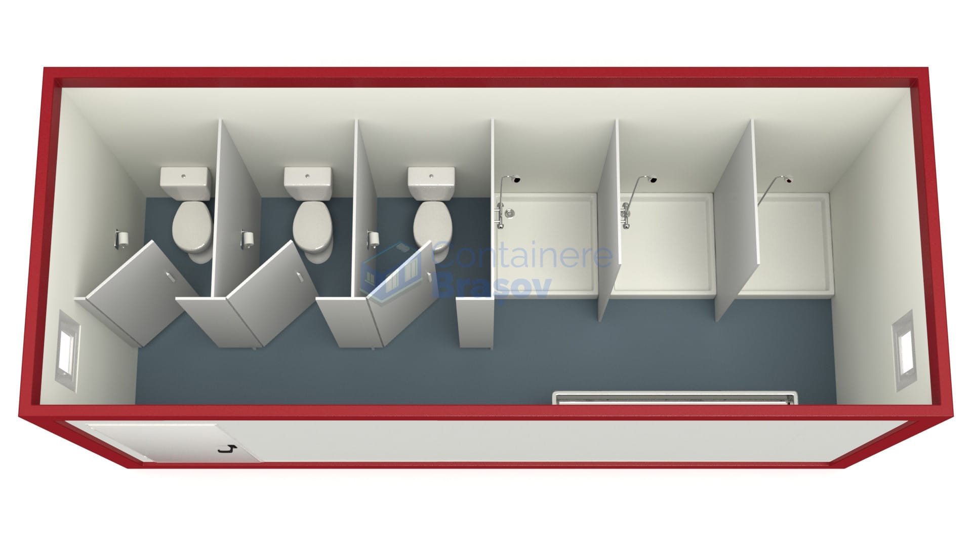container sanitar brasov 6metri 3dusuri 3wc rosu